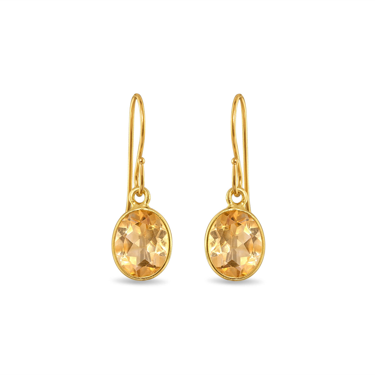 Bezeled Oval Gemdrop Earrings - Citrine