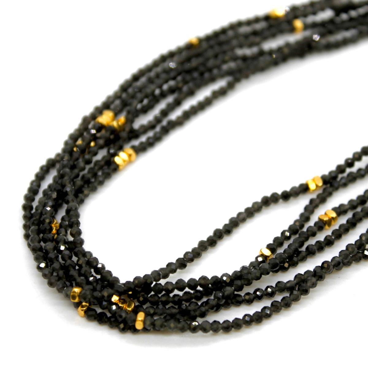 Black Obsidian Stone and Gold Luxury Short Necklace - NC-627