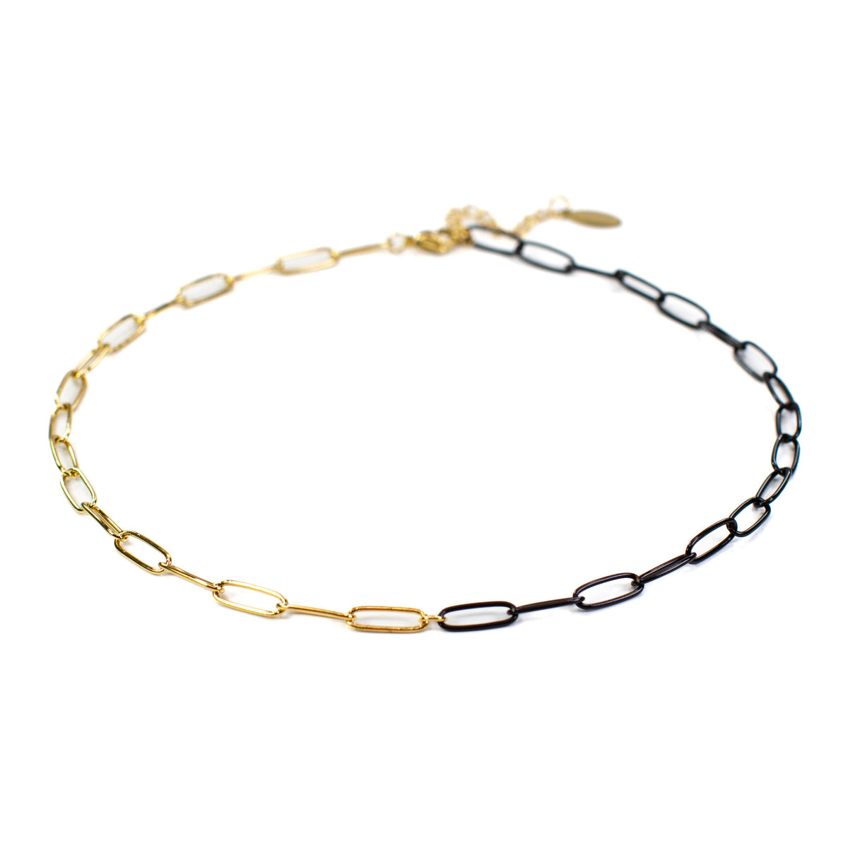 Black Enamel + Gold Paperclip Chain Link Necklace