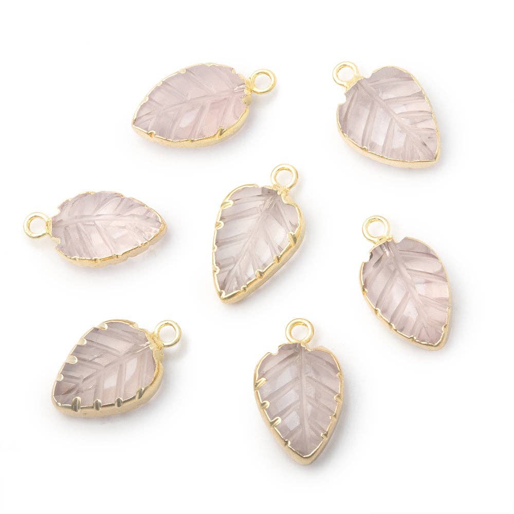 11-15mm Gold Leafed Rose Quartz Carved Leaf Focal 1 piece