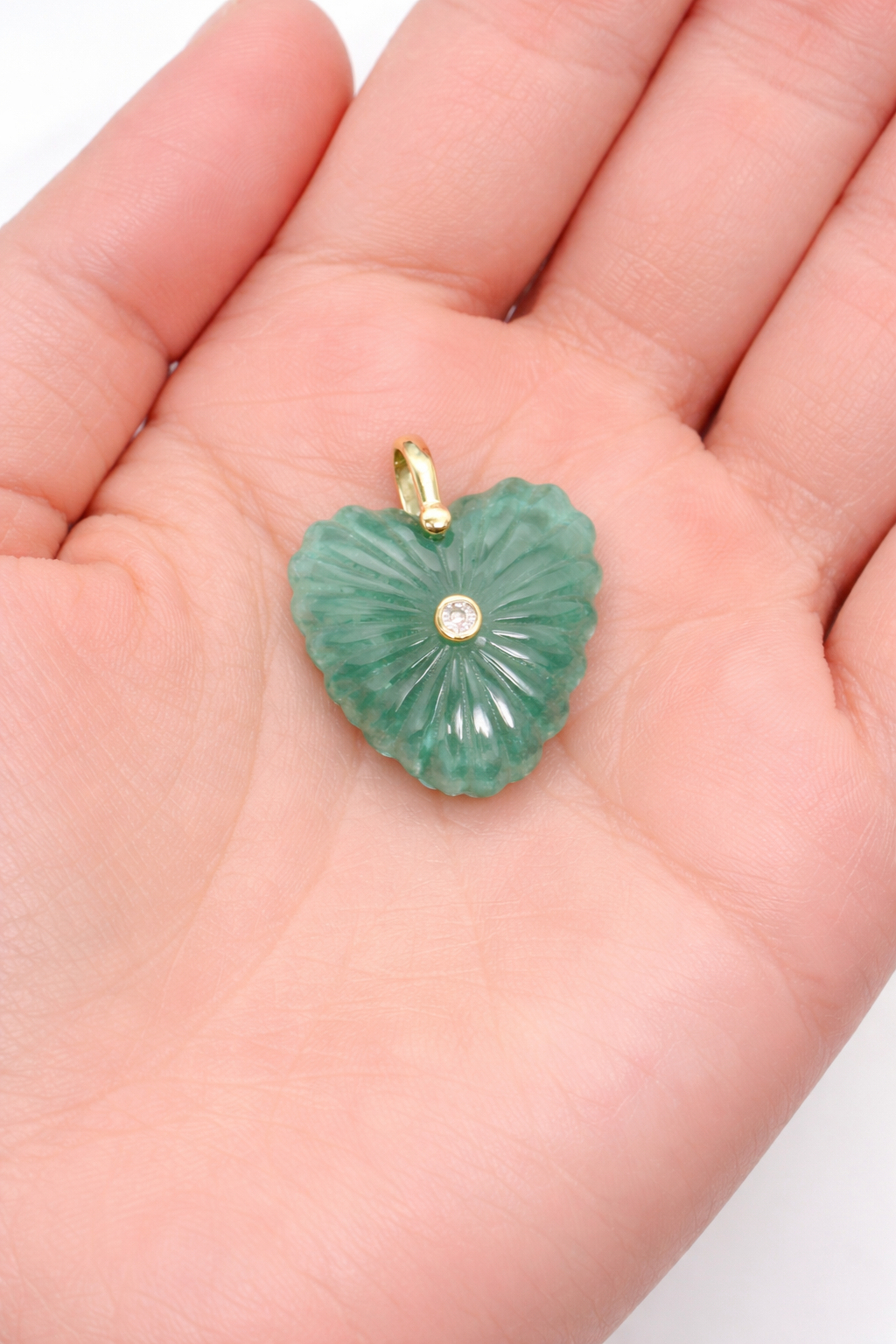 Charm- Ribbed Heart Natural Gemstone with CZ Bezel Embellishment
