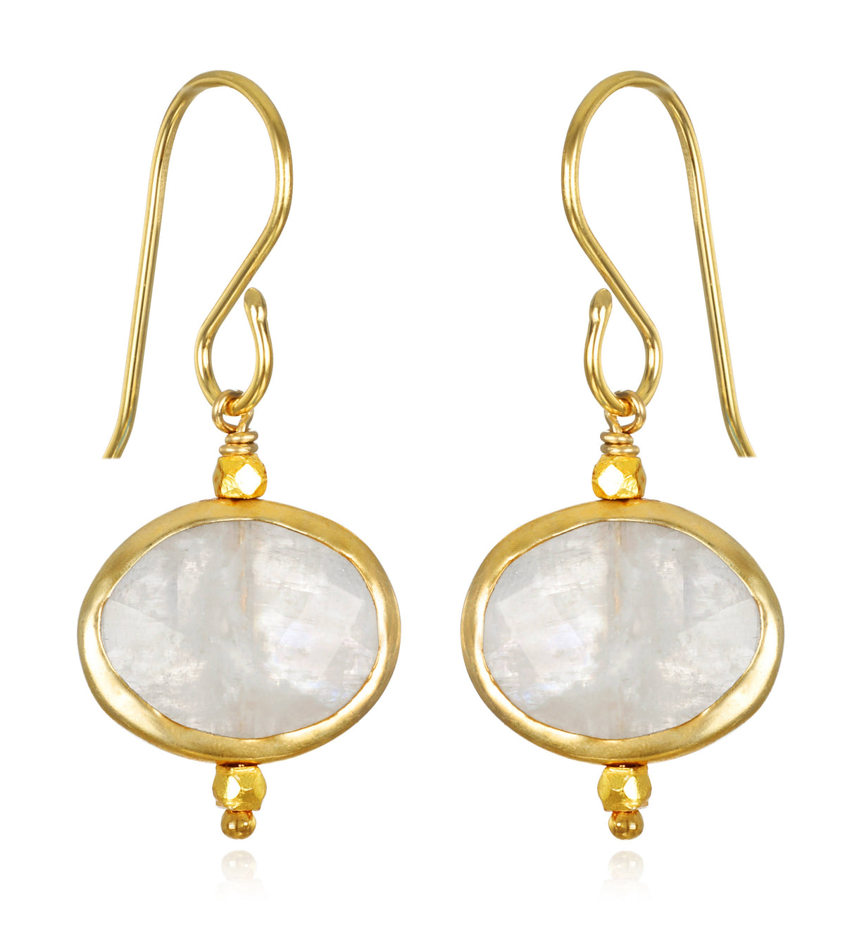 Rainbow Moonstone Bezeled Drop Earrings