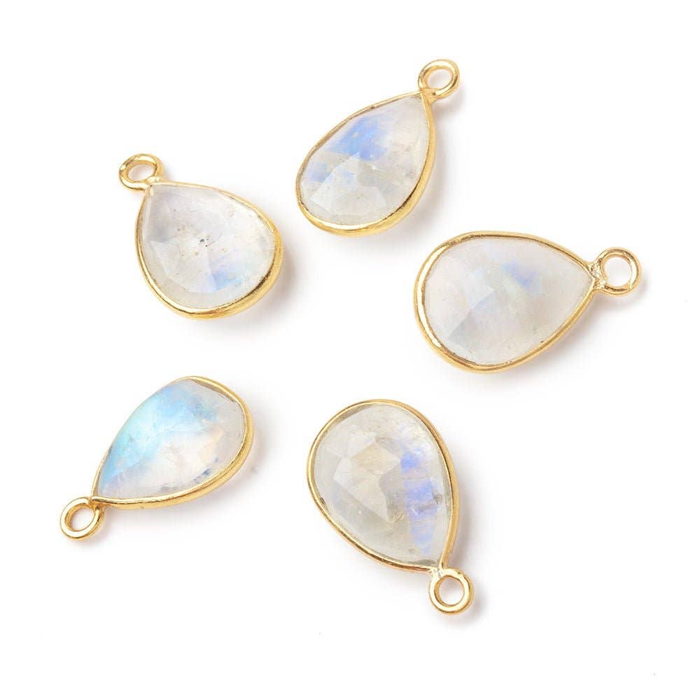 13x10mm Vermeil Bezel Rainbow Moonstone Faceted Pear 1 Pendant