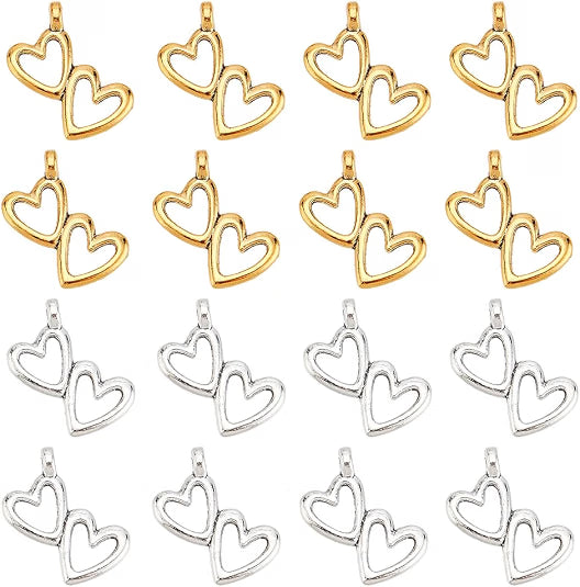 Charm- Double Heart Dangle