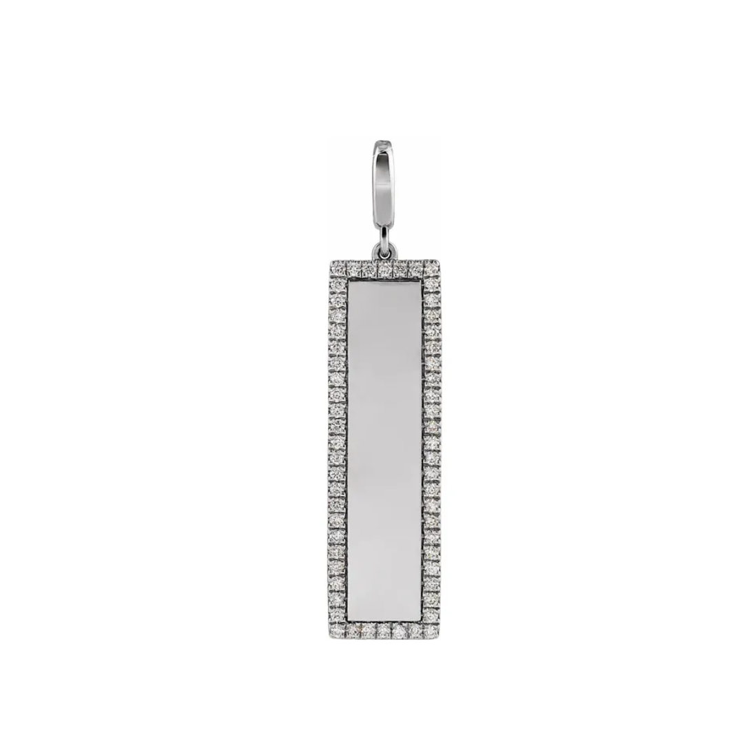 14K Gold + Natural Diamond Charm- Elongated Bar
