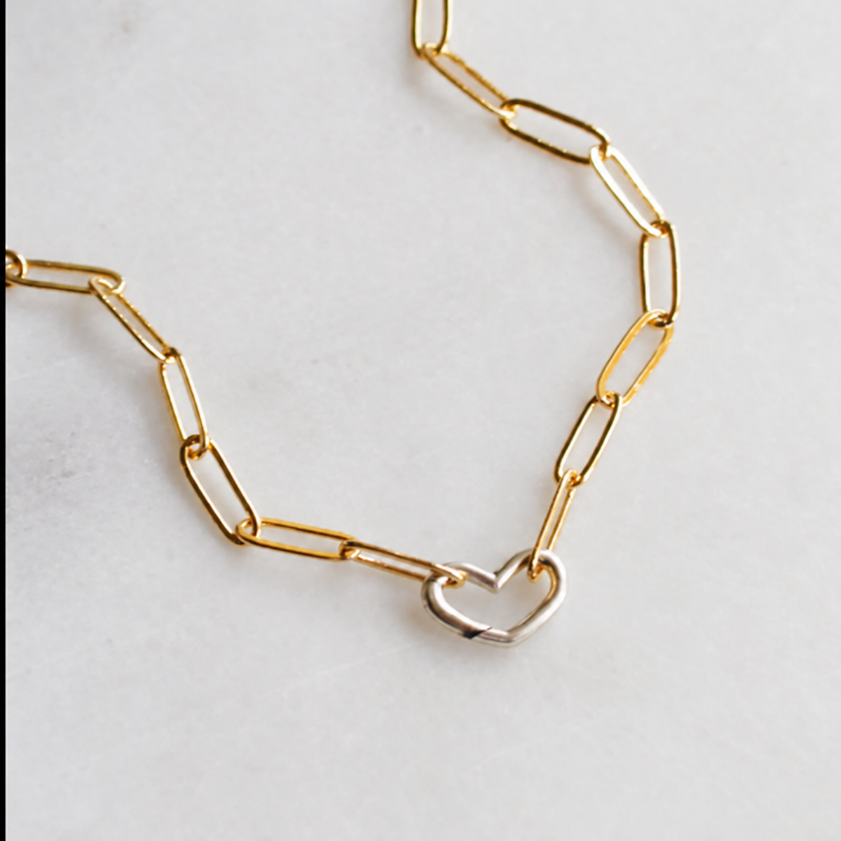 Silver Heart Carabiner & Gold Chain Charm Holder Necklace