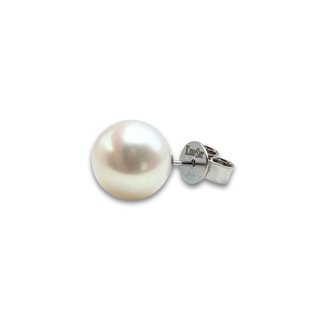 Cultured Fresh Water Pearl White Gold Stud Earrings - 9mm