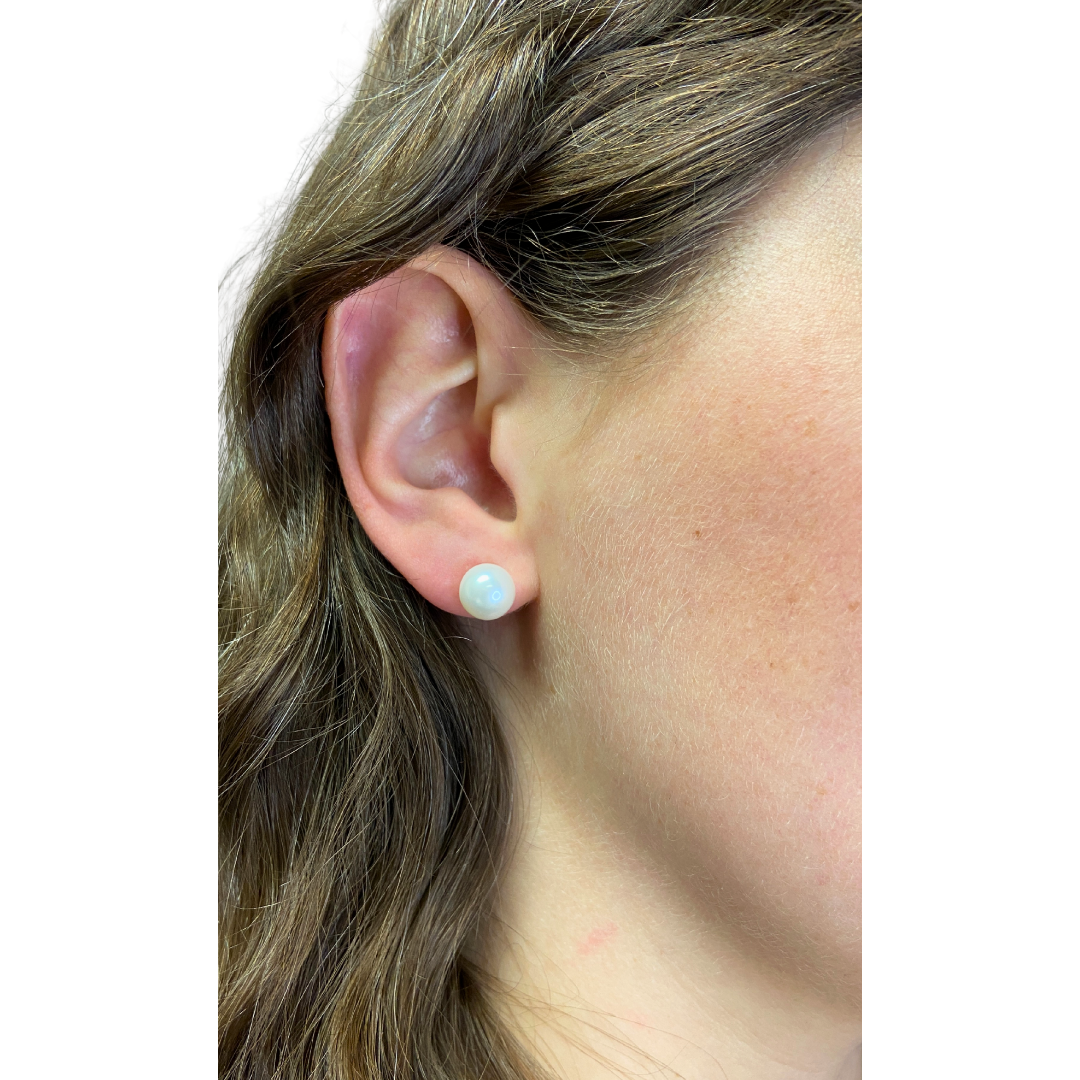 Cultured Fresh Water Pearl White Gold Stud Earrings - 9mm