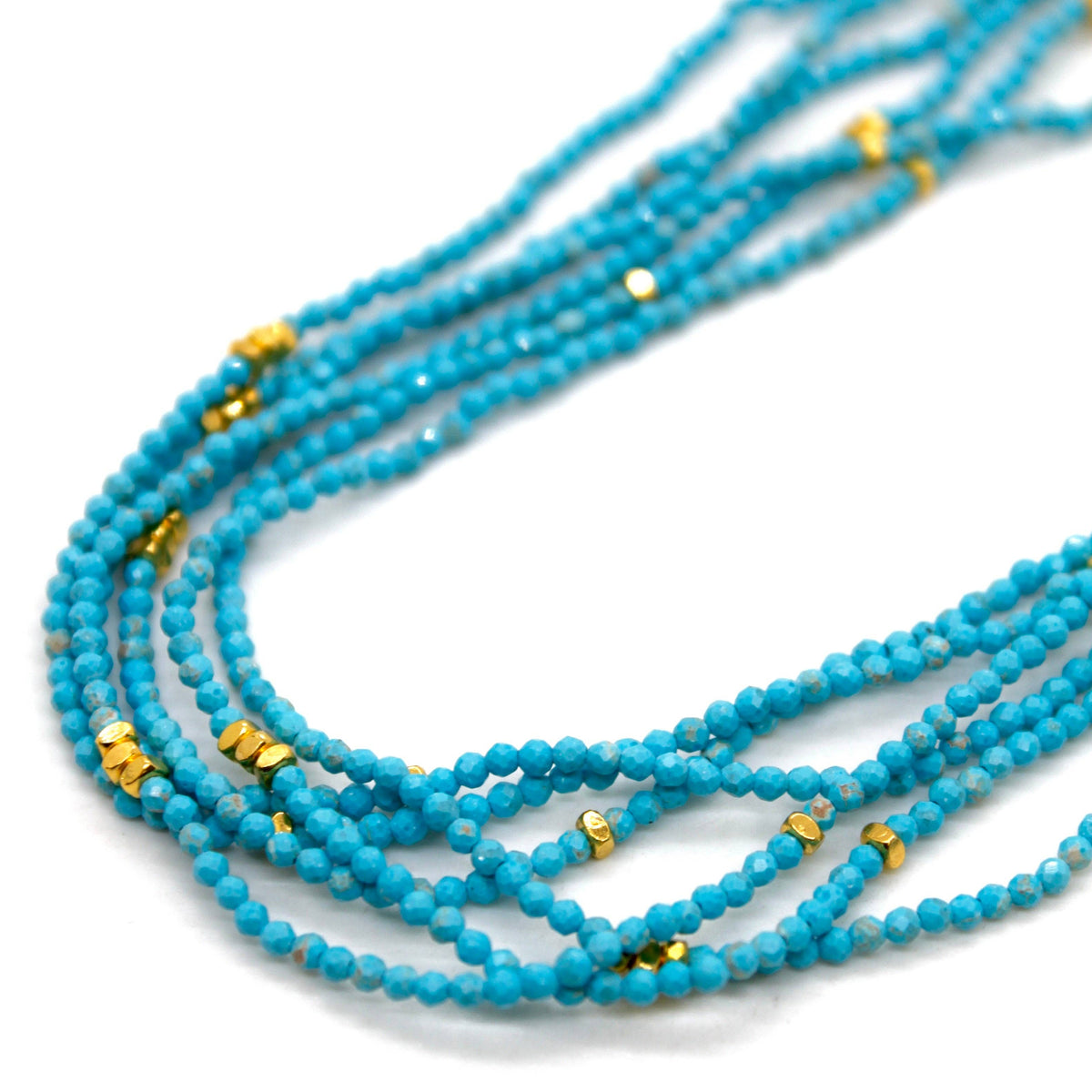 Turquoise Stone and Gold Luxury Short Necklace - NC-643
