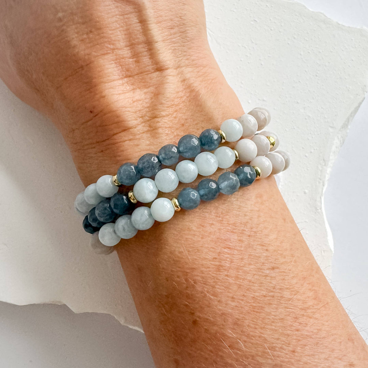 Aquamarine and Howlite Gold Filled Gemstone Beaded Bracelet