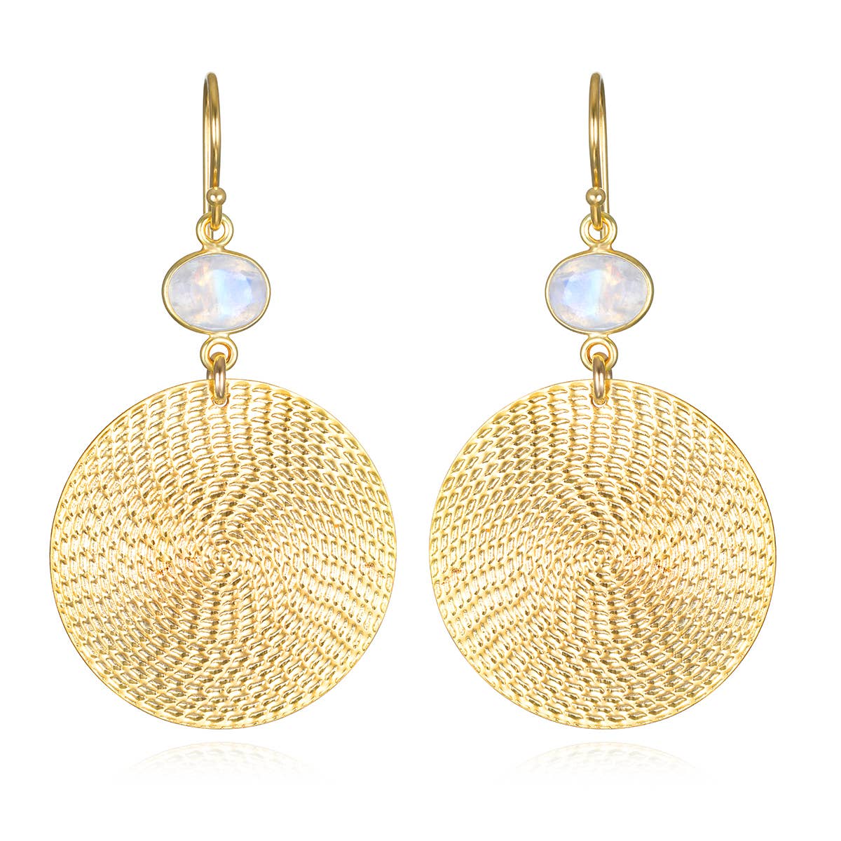 Gemstone Disc Earrings-Rainbow Moonstone