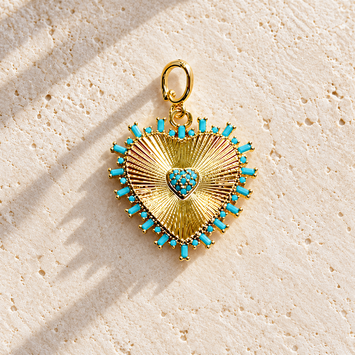 Charm- Turquoise Burst Heart Clip on Charm
