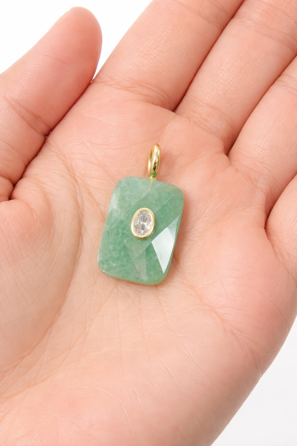 Charm- Rectangle Natural Gemstone with CZ Bezel Embellishment