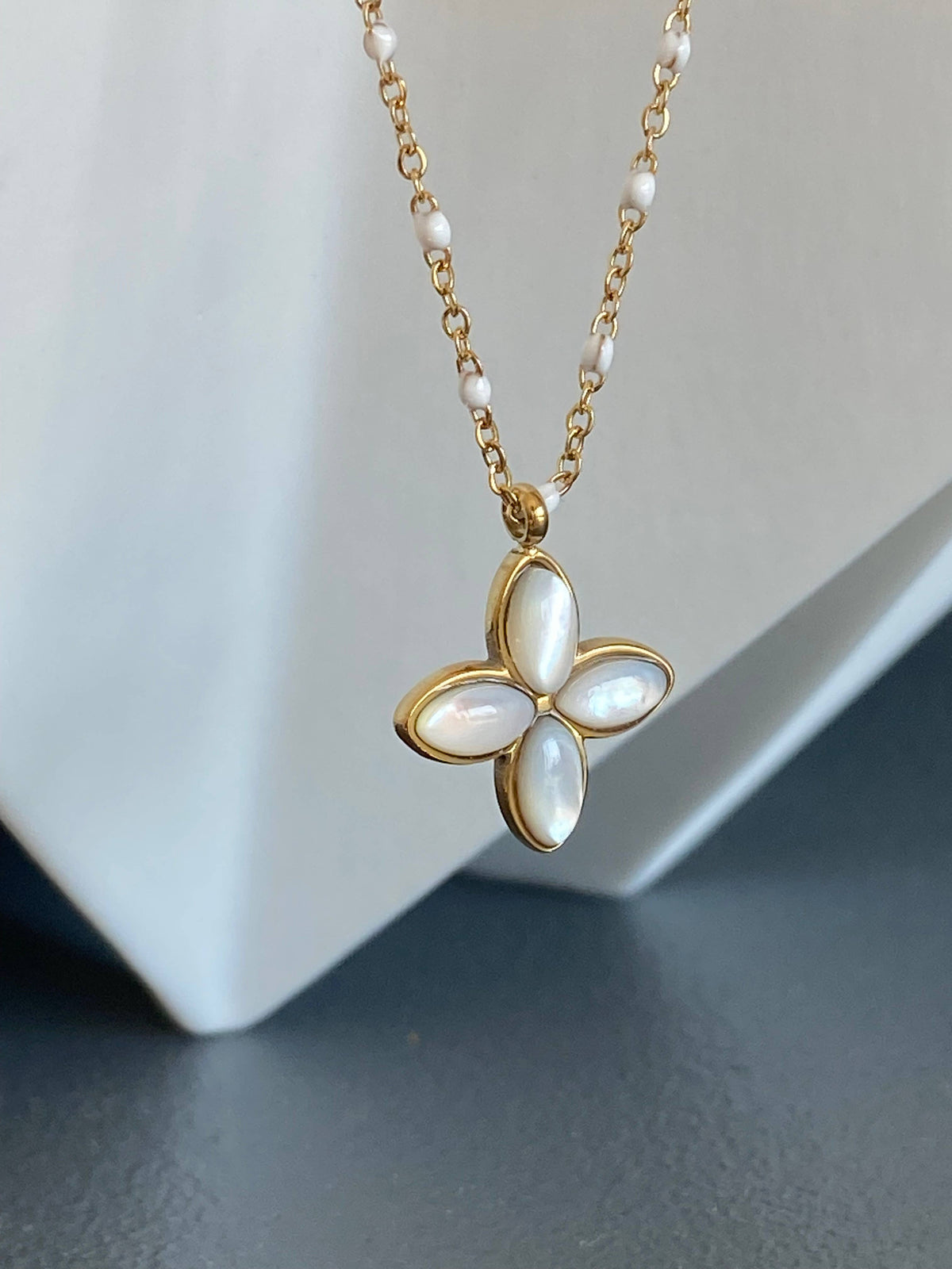 Mother-of-Pearl Pendant and Enamel Accent Necklace