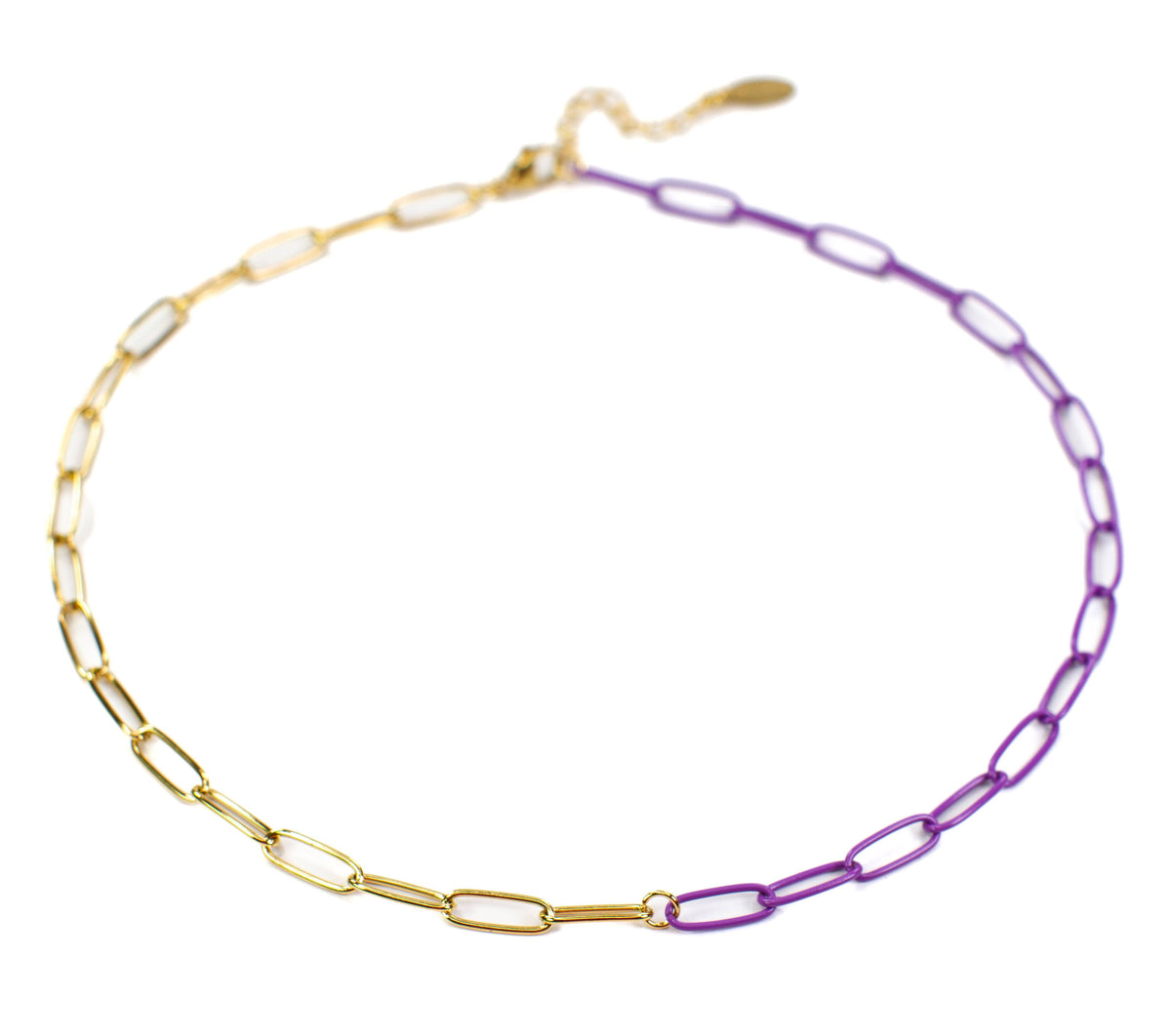 Purple Enamel + Gold Paperclip Chain Link Necklace