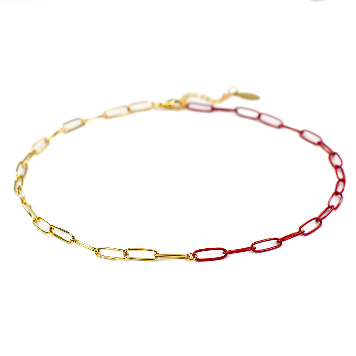 Red Enamel + Gold Paperclip Chain Link Necklace