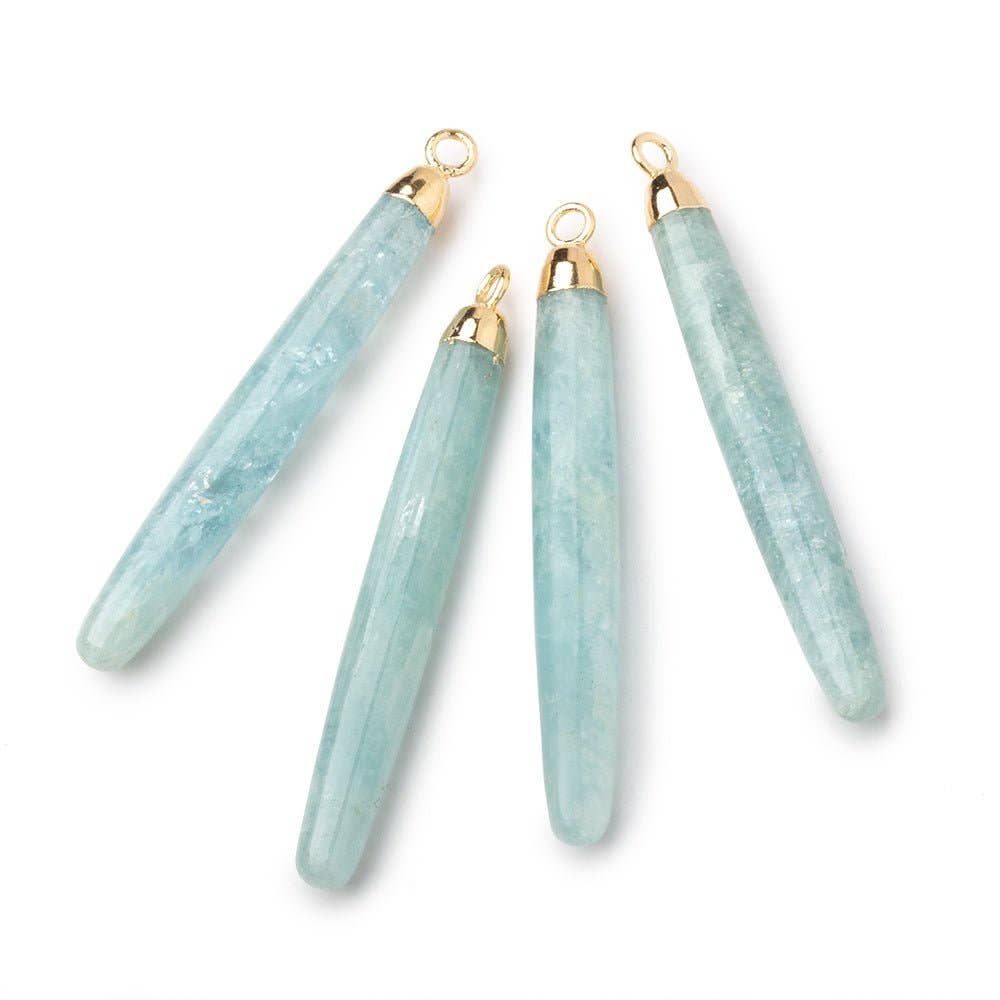 40x5mm Gold Leafed Milky Aquamarine Plain Tube Pendant 1 piece