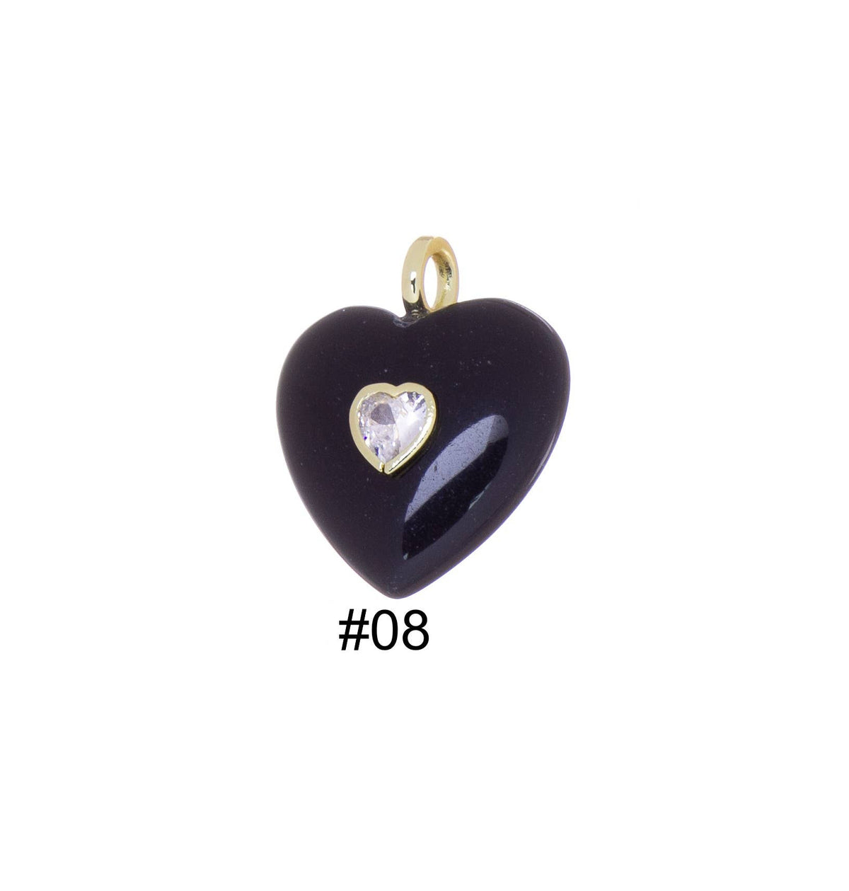 Charm- Heart Natural Gemstone Heart with CZ Heart Embellishment