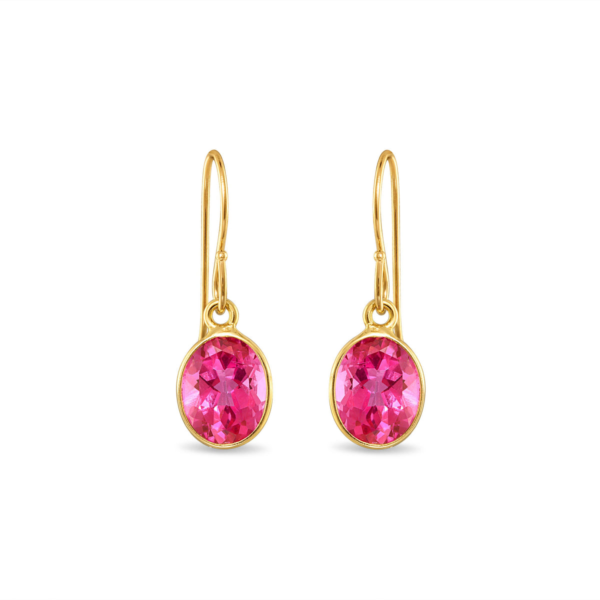Bezeled Oval Gemdrop Earrings - Pink Topaz