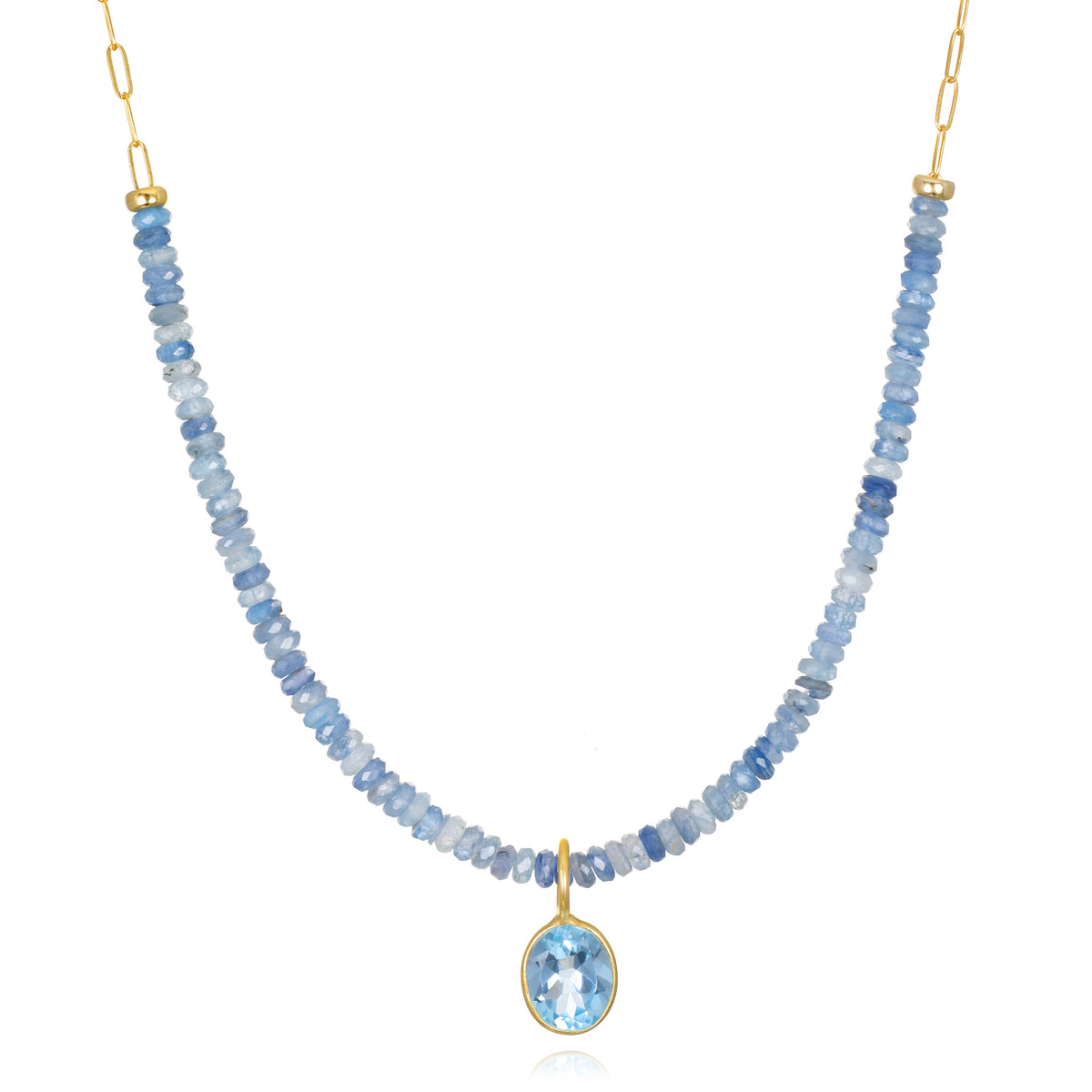 Blue Topaz & Kyanite Beaded Paperclip Necklace