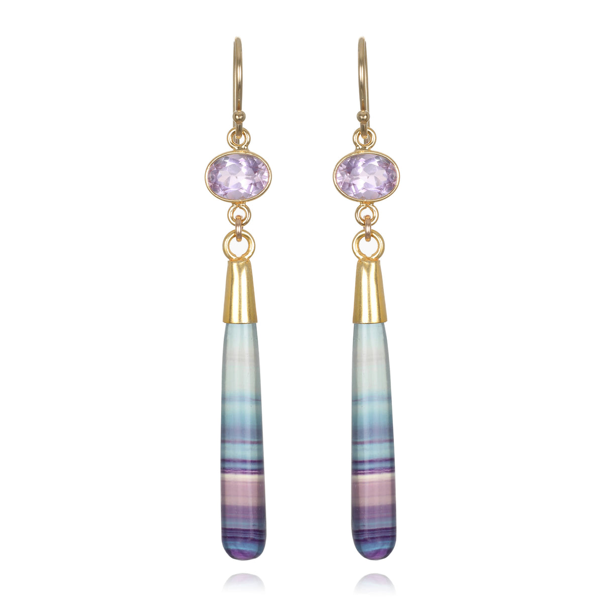 Fluorite & Pink Amethyst Gemstone Drop Earring
