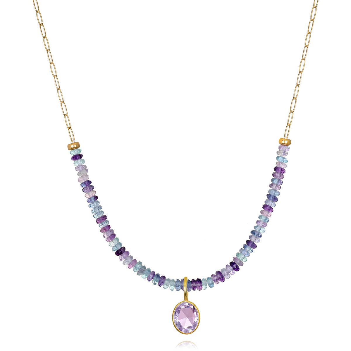 Pink Amethyst & Fluorite Beaded Paperclip Necklace