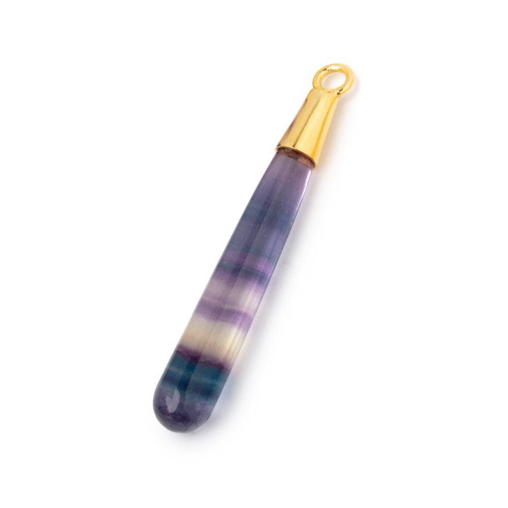42x6mm Vermeil Capped Fluorite Plain Tear Drop Pendant 1 piece