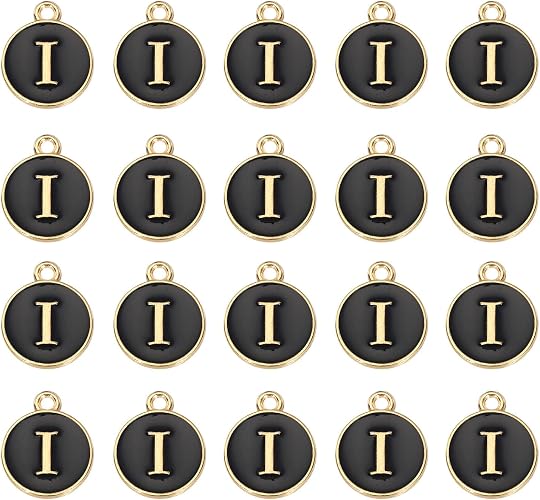 Charm- Enamel Round Black "I" Letter