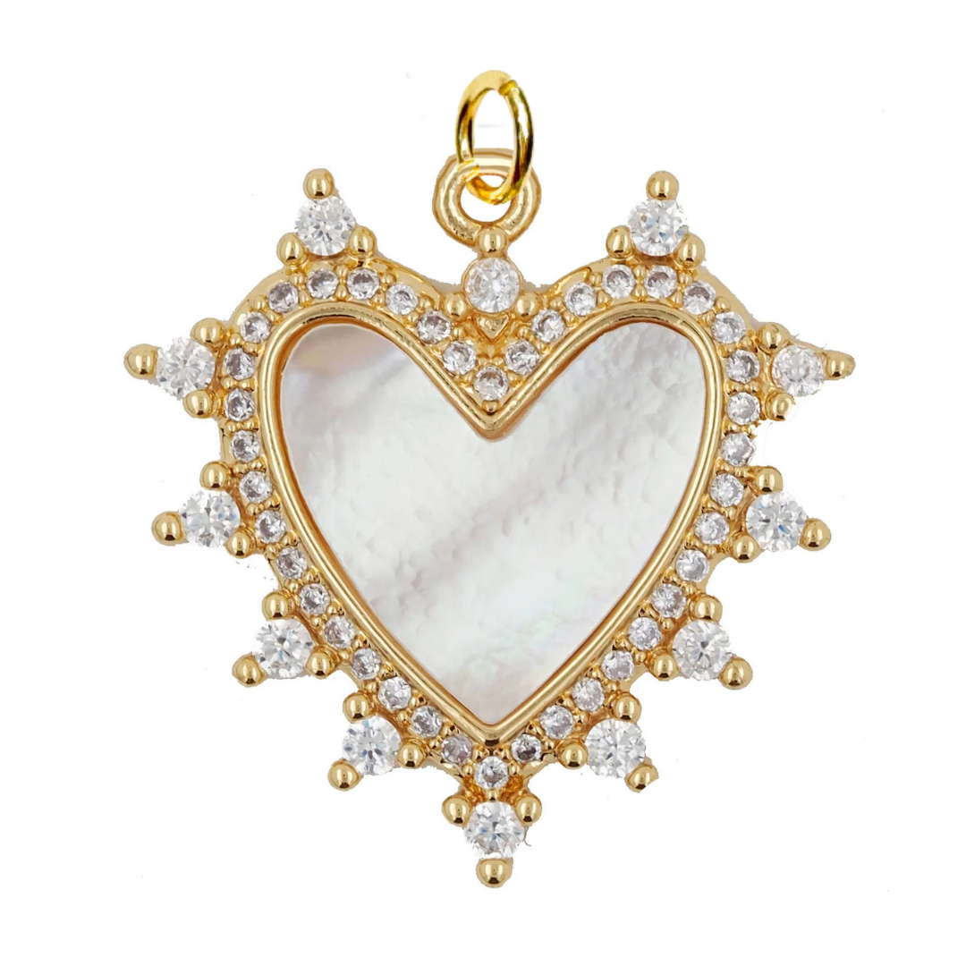 Charm- Heart Mother of Pearl + CZ Spike