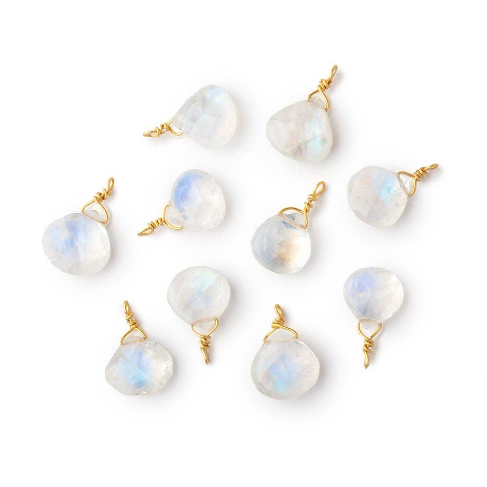 7-8mm Vermeil Wire Wrapped Rainbow Moonstone Faceted Heart 1 Pendant