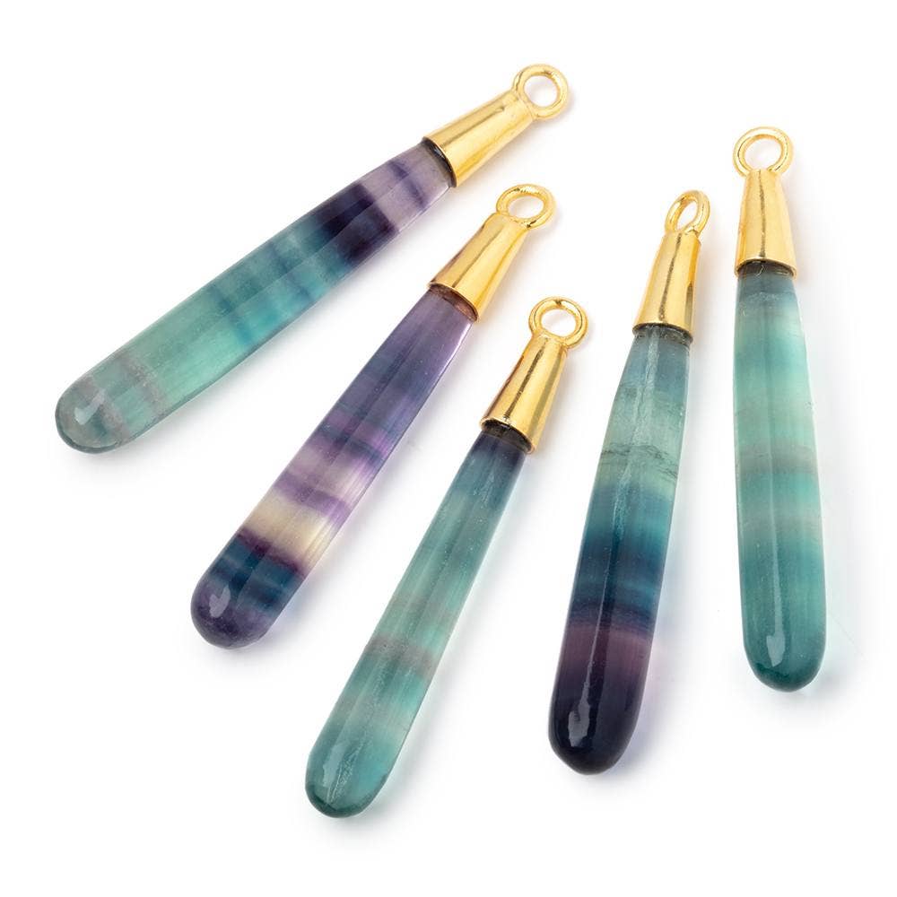 42x6mm Vermeil Capped Fluorite Plain Tear Drop Pendant 1 piece