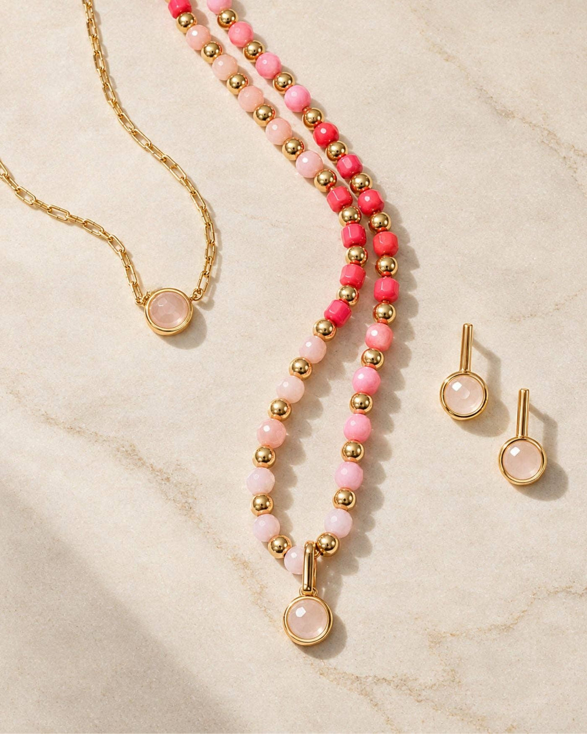 Bar Stud Earrings in Rose Quartz