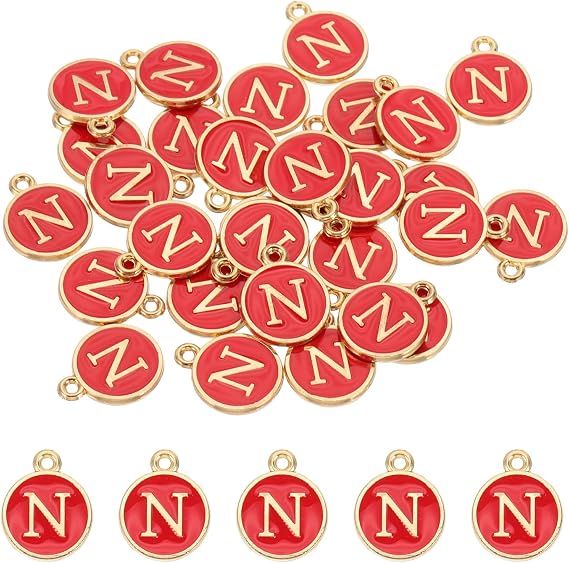 Charm- Enamel Round Red "N" Letter