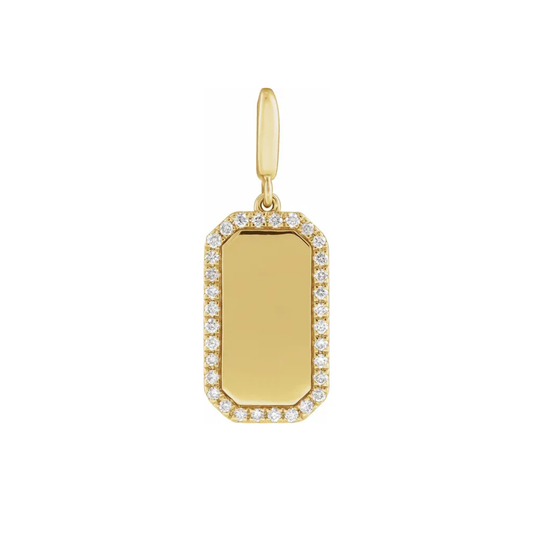 14K Gold + Natural Diamond Charm- Dog Tag