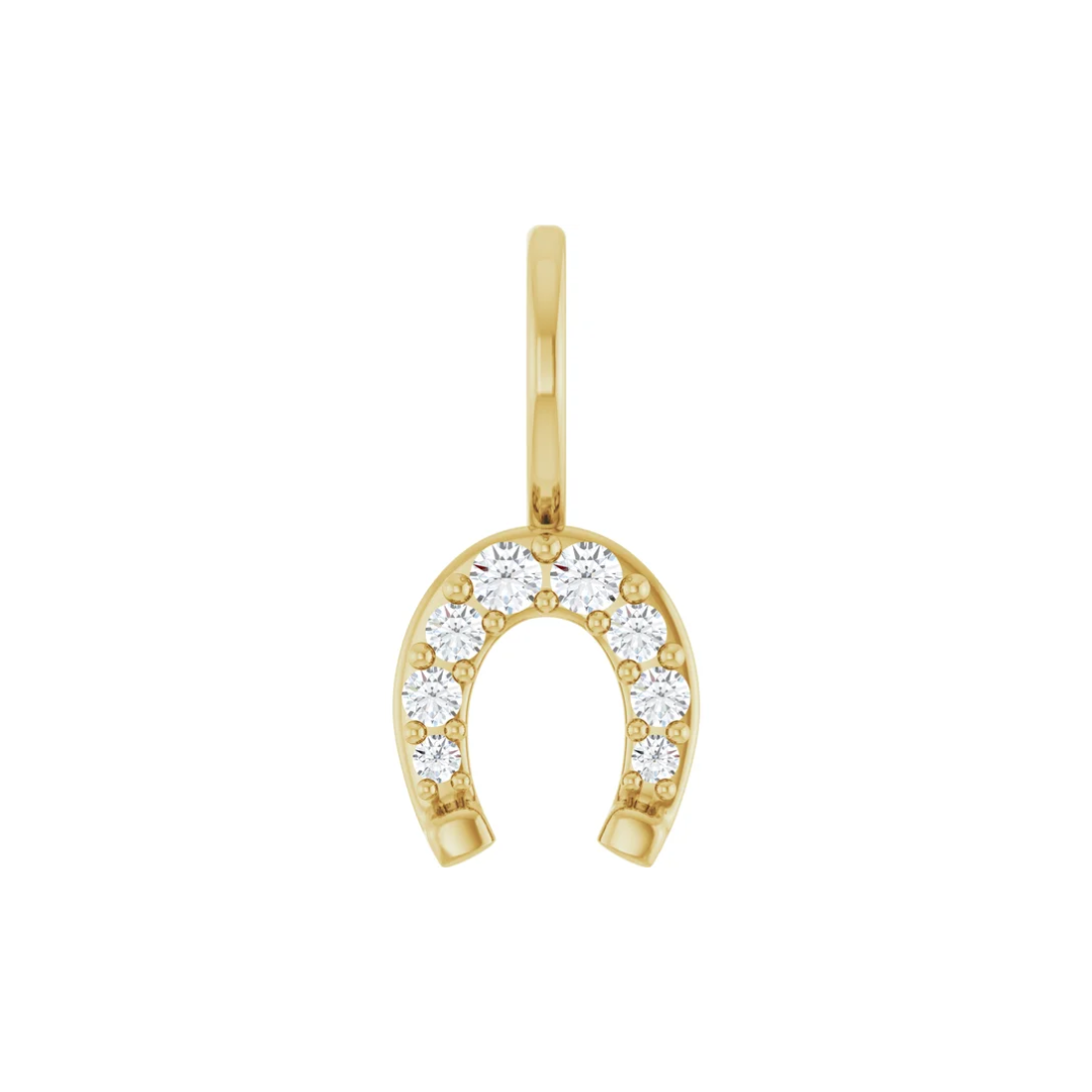 14K Gold + Natural Diamond Charm- Horseshoe