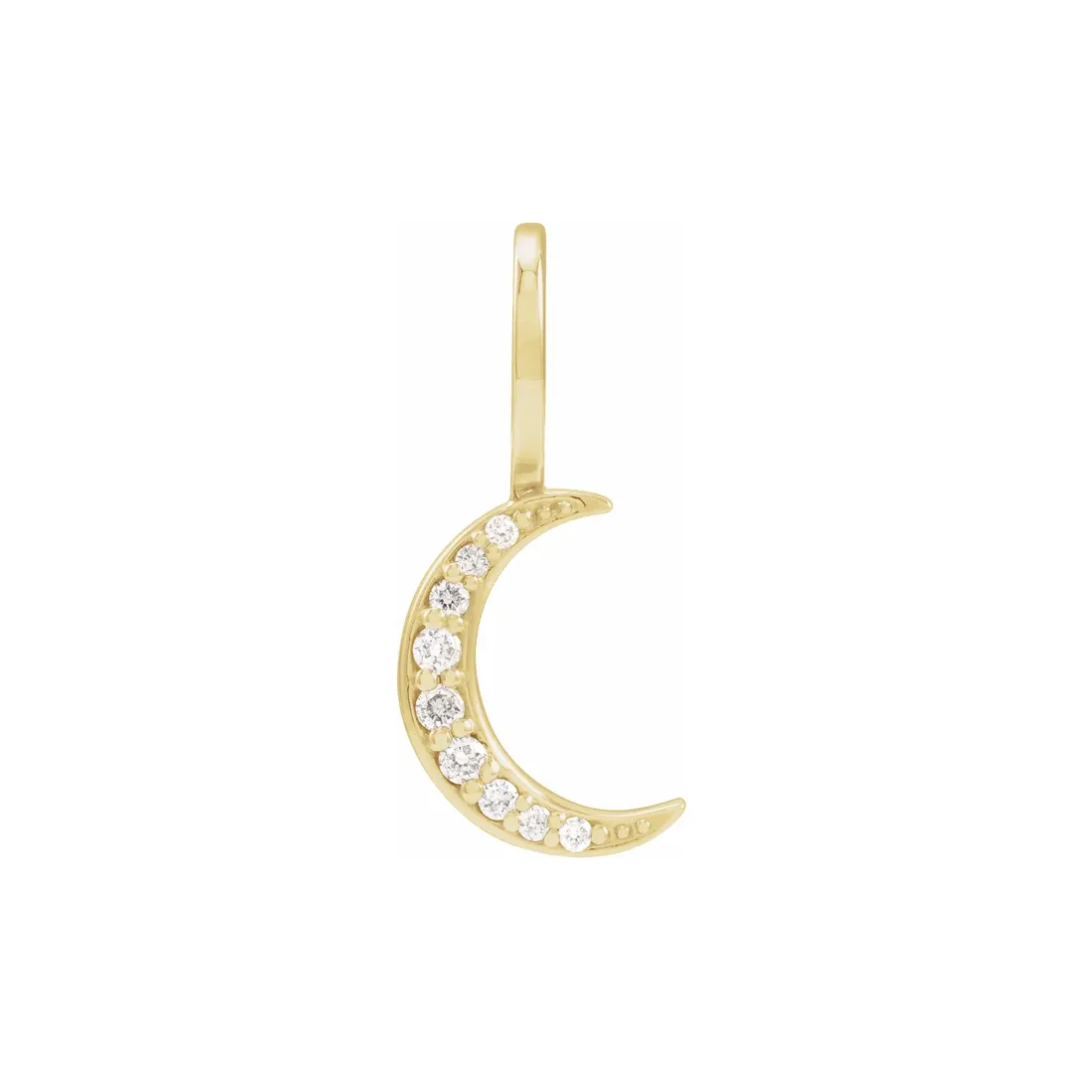 14K Gold + Natural Diamond Charm- Cresent Moon