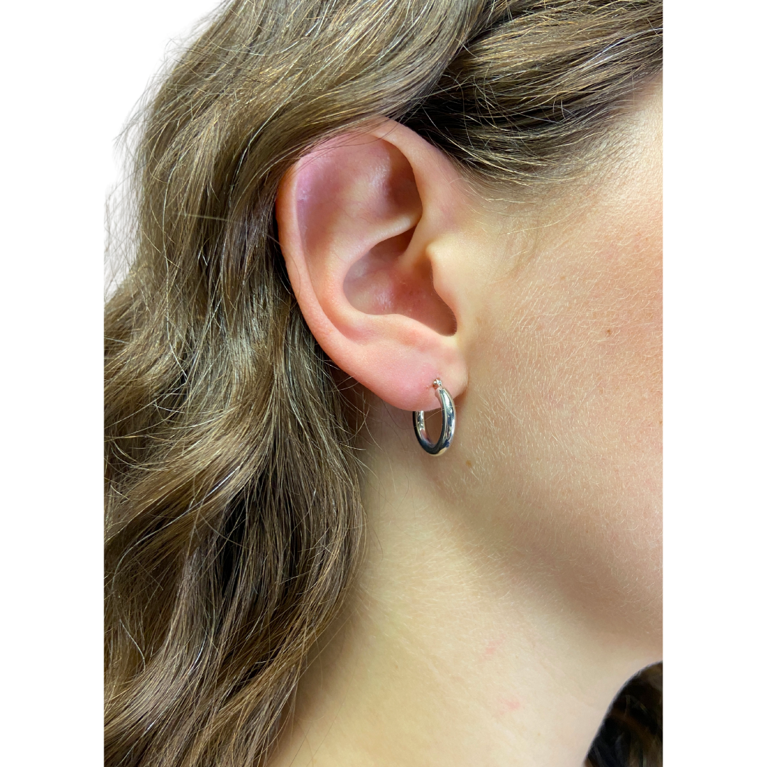 Classic White Gold Hoop Earrings - 3mm