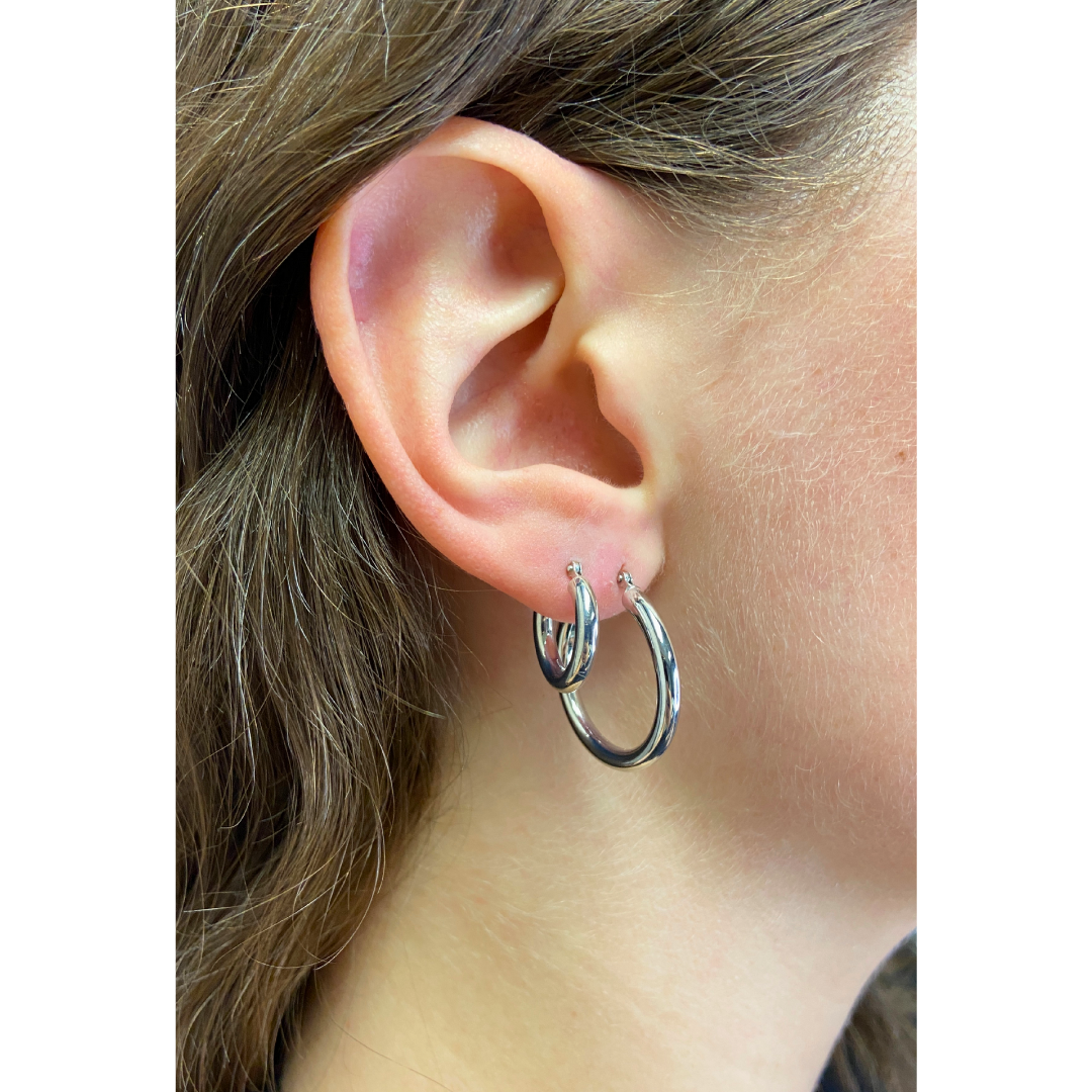 Classic White Gold Hoop Earrings - 3mm