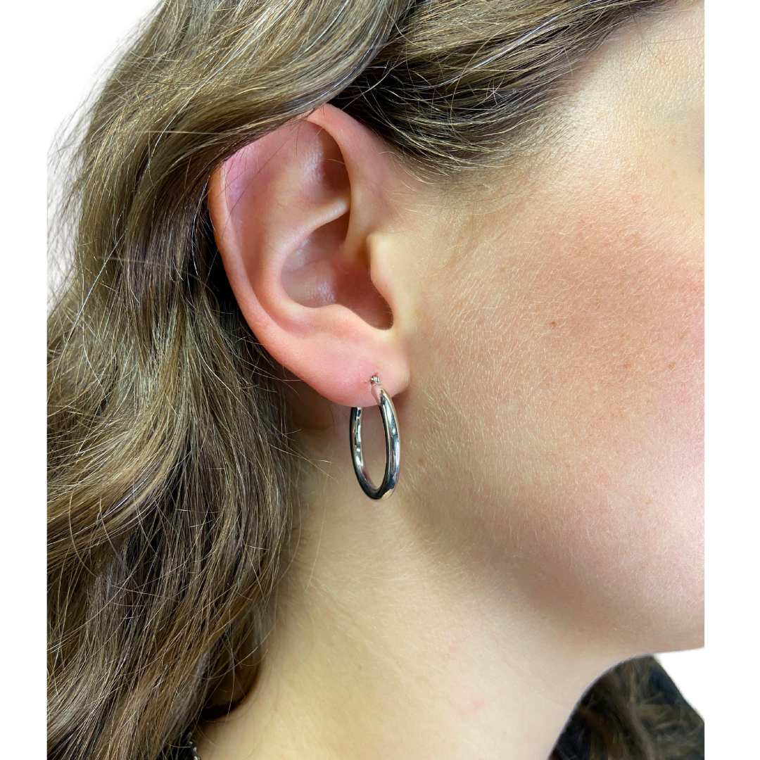 Classic White Gold Hoop Earrings - 3mm