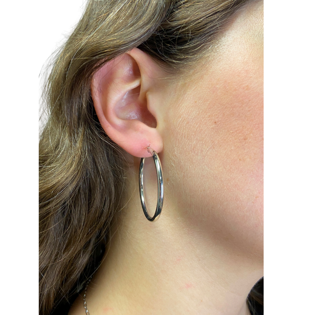 Classic White Gold Hoop Earrings - 3mm
