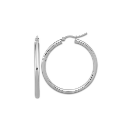 Classic White Gold Hoop Earrings - 3mm