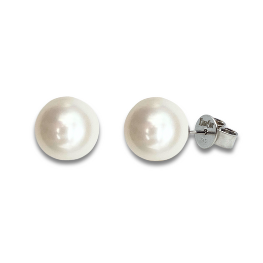 Cultured Fresh Water Pearl White Gold Stud Earrings - 9mm