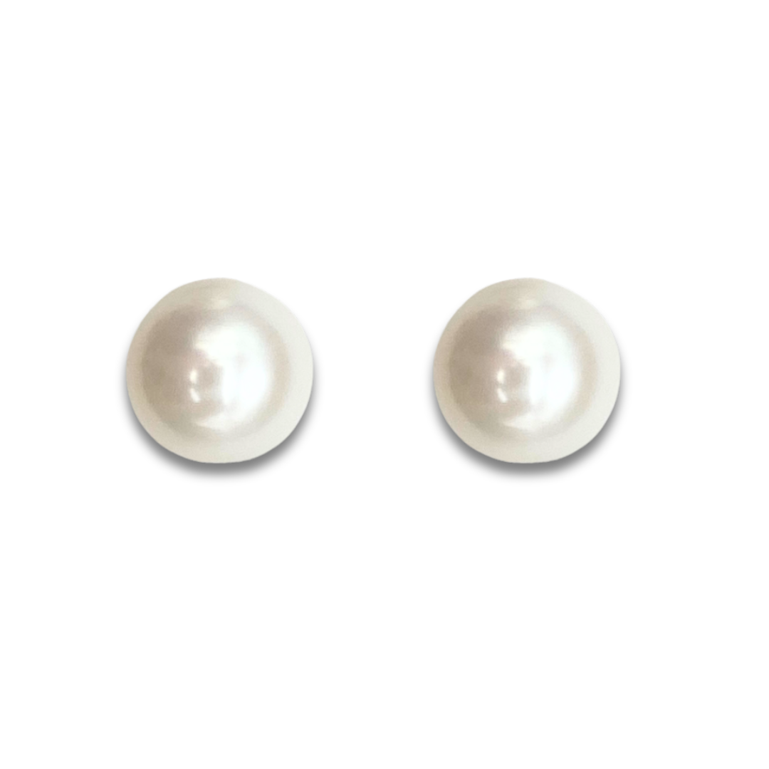 Cultured Fresh Water Pearl White Gold Stud Earrings - 9mm