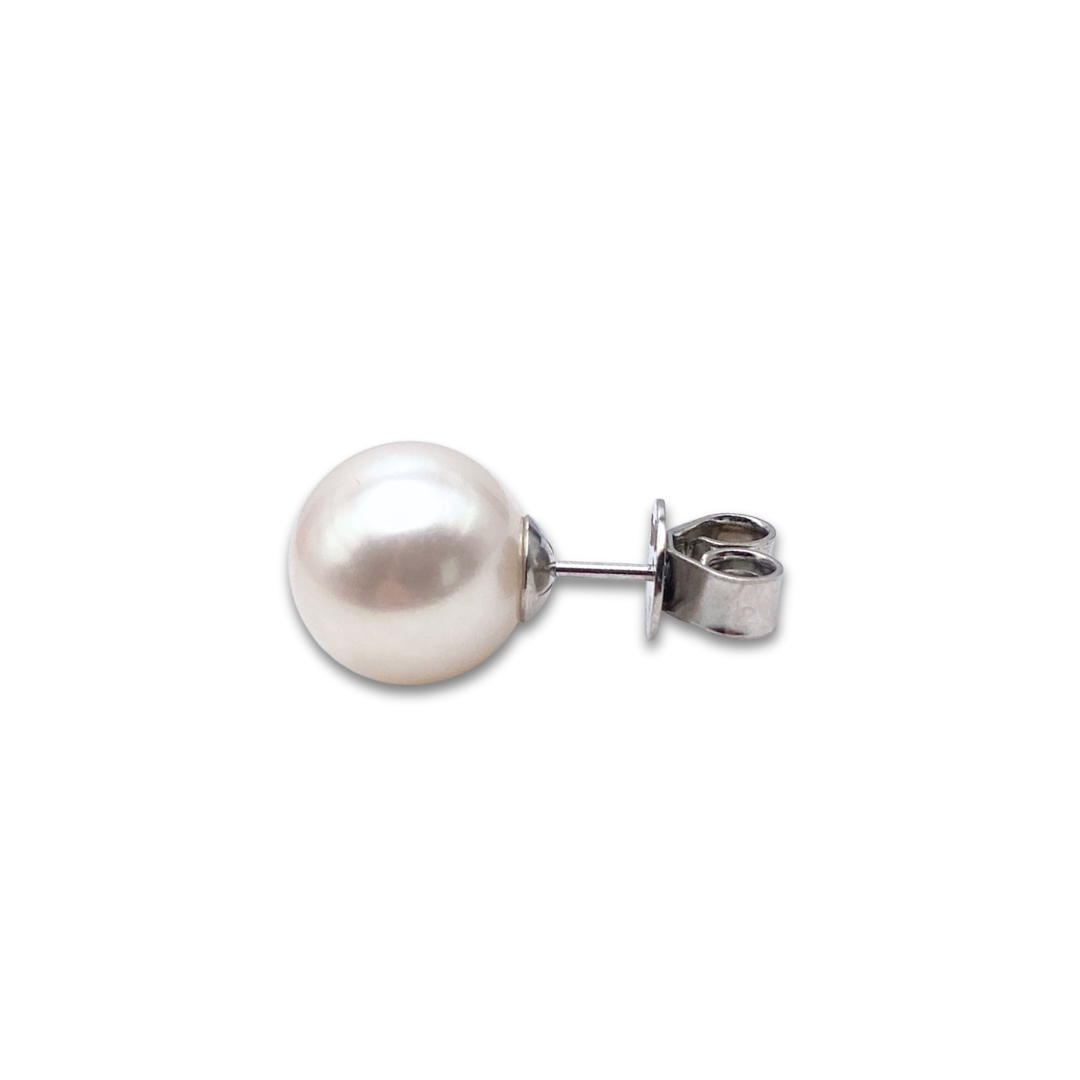 Cultured Fresh Water Pearl White Gold Stud Earrings - 9mm