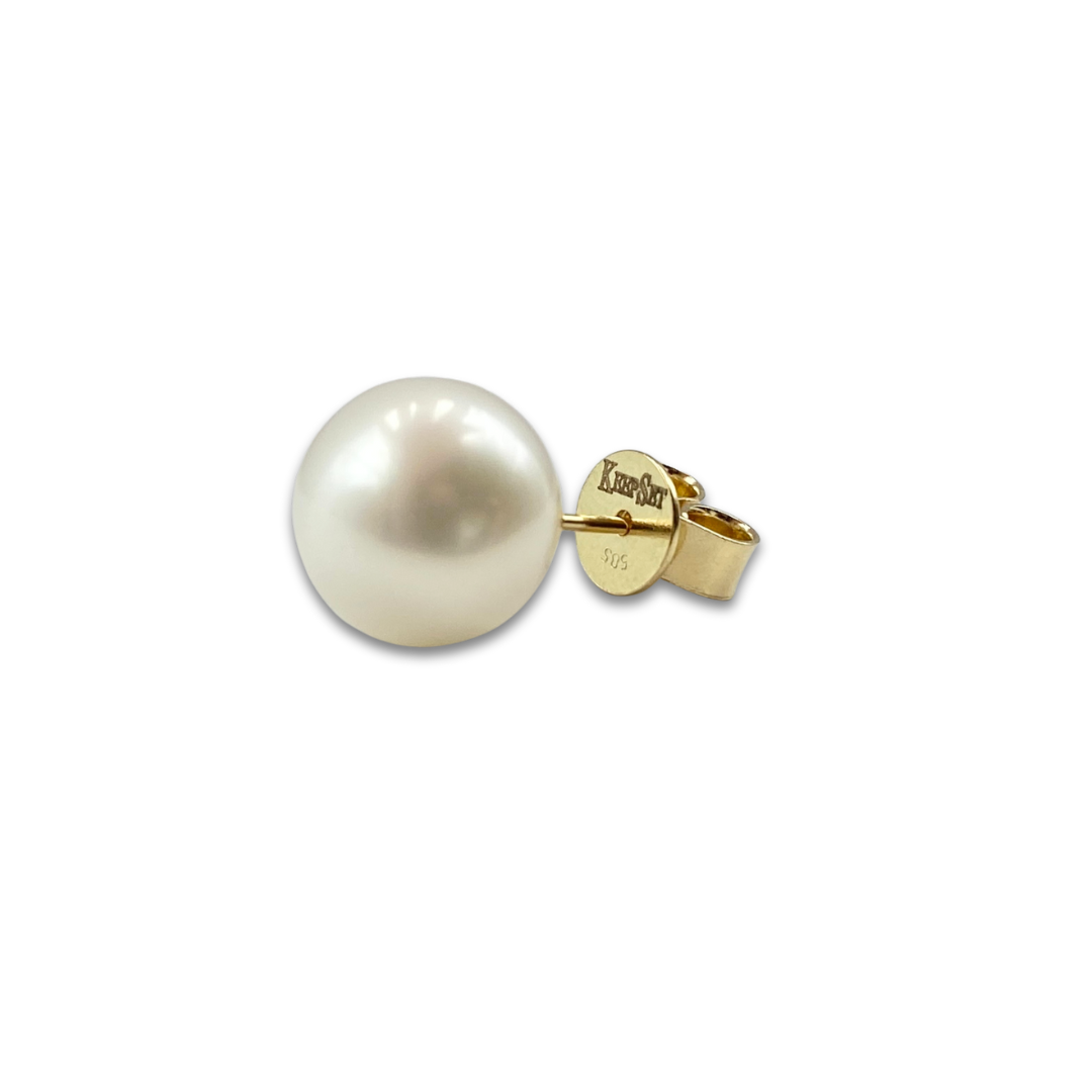 Cultured Fresh Water Pearl Yellow Gold Stud Earrings - 9mm