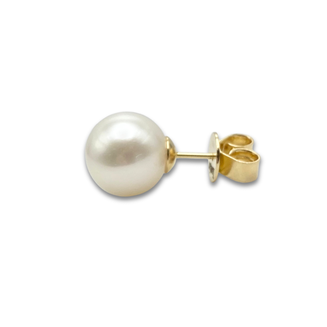 Cultured Fresh Water Pearl Yellow Gold Stud Earrings - 9mm