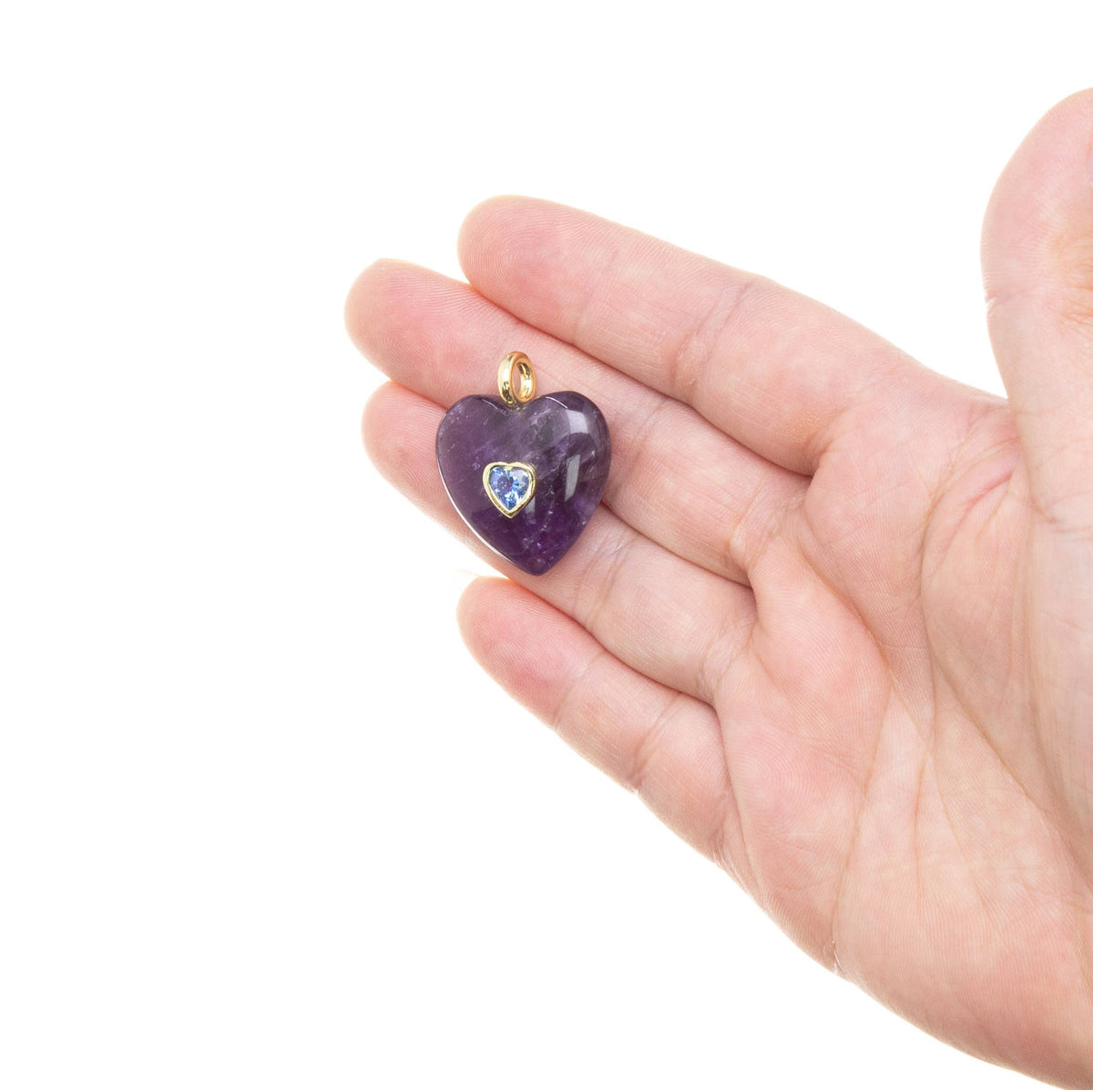 Charm- Heart Natural Gemstone Heart with CZ Heart Embellishment