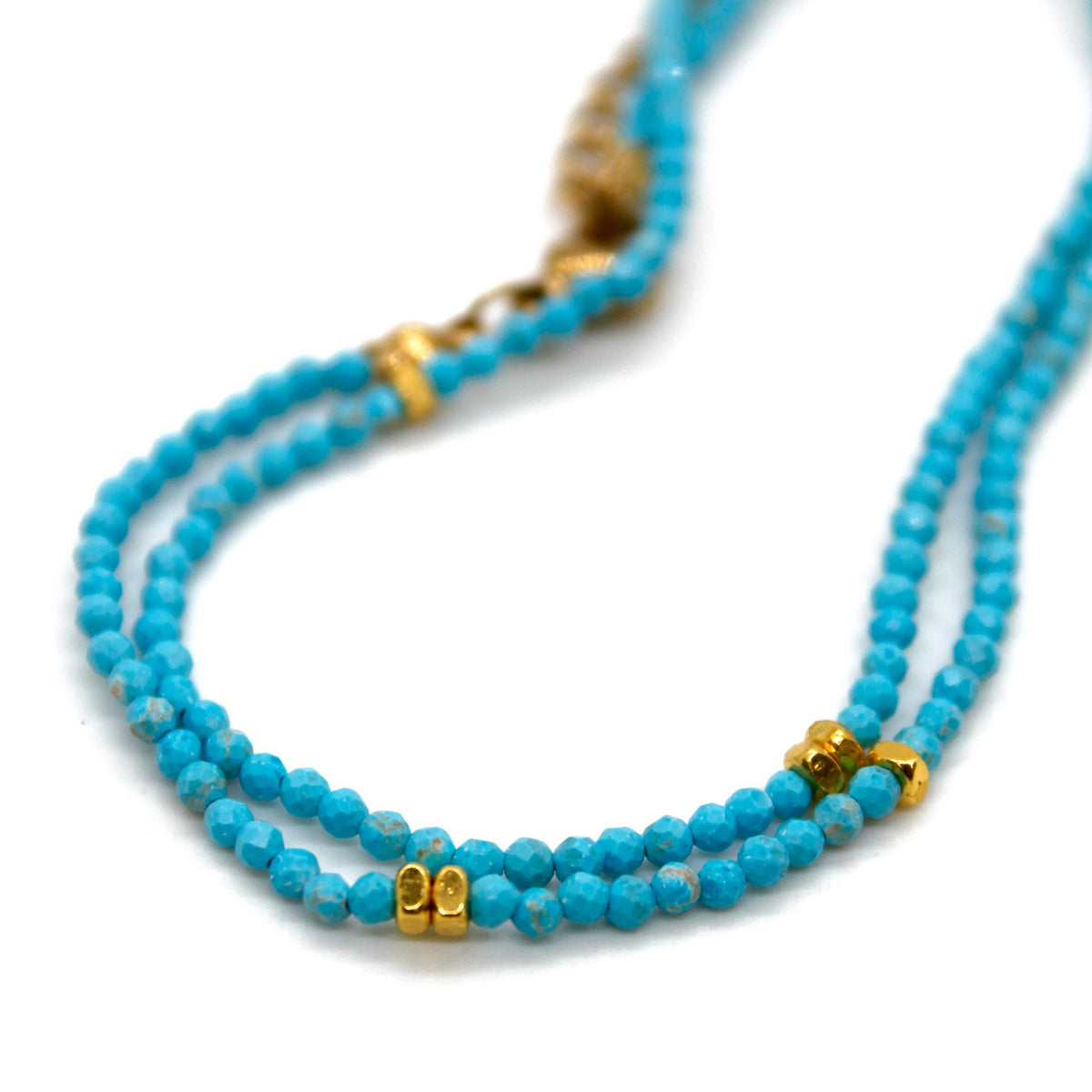 Turquoise Stone and Gold Luxury Short Necklace - NC-643