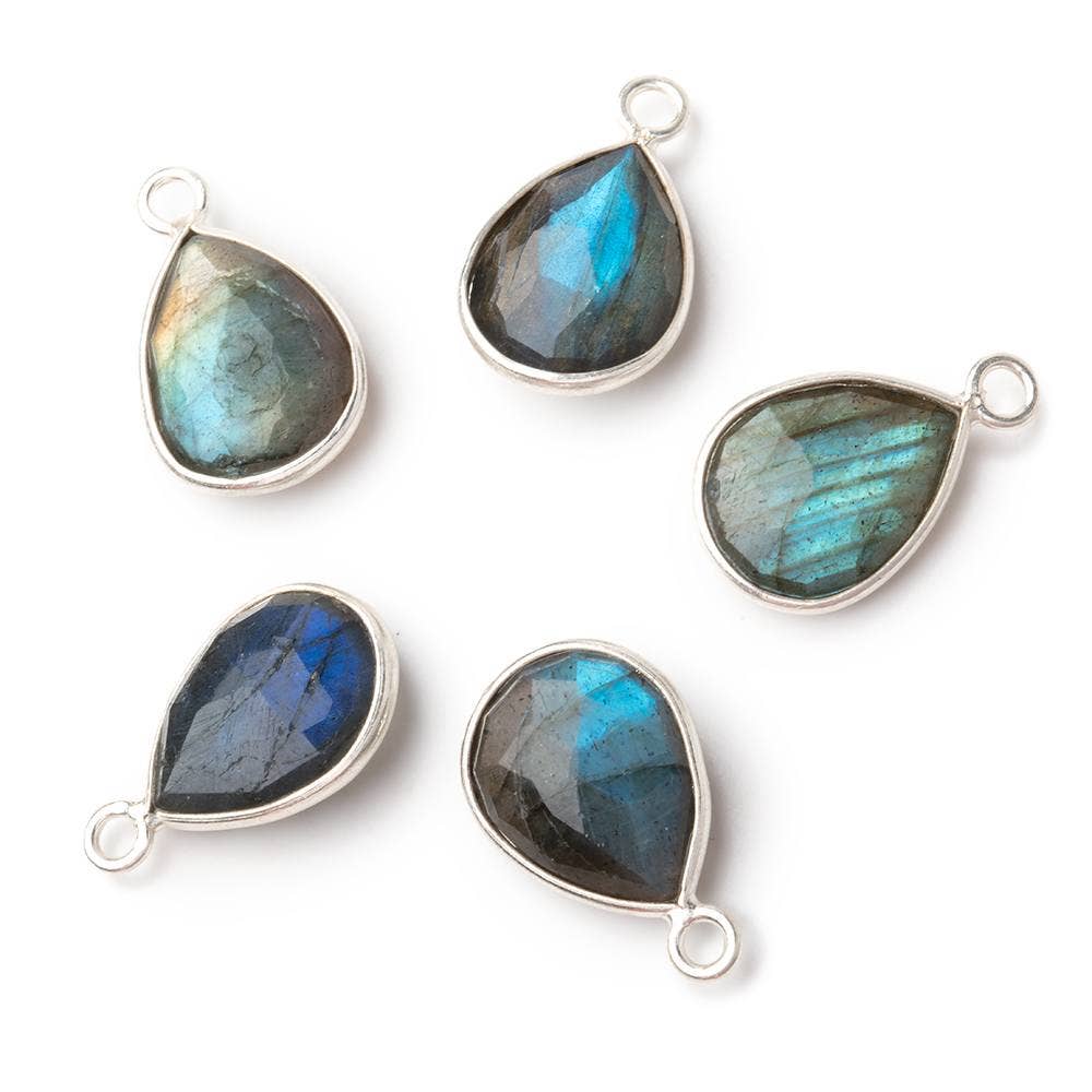 13x10mm Sterling Silver Bezel Labradorite Faceted Pear 1 Pendant