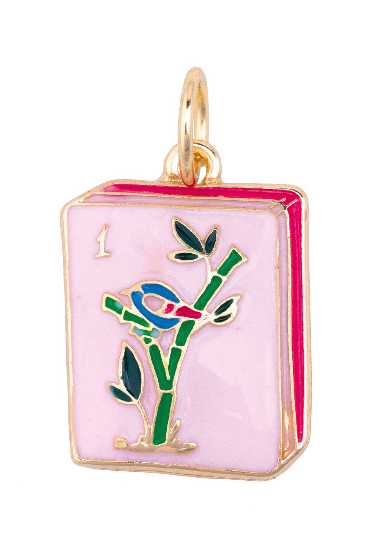 Charm- Mahjong Enamel Tile in Pink